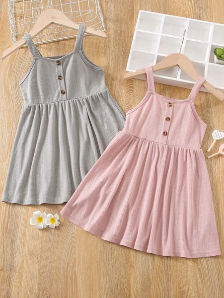 

toddler girls 2pcs button detail cami dress she, Red;yellow