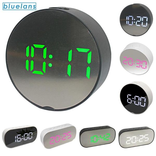 

smart digital alarm clock led night kids bedroom mini portable round oval display light makeup mirror other clocks & accessories