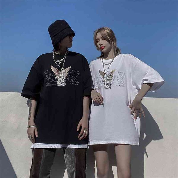 

fashion brand angel print short women hip hop high street trend 5 / loose half sleeve t-shirt, White;black
