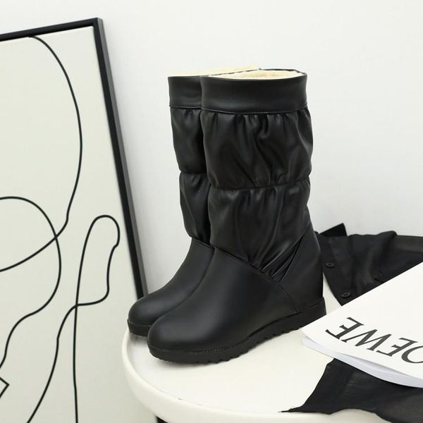 

boots big size 9 10 11 12 women woman winter shoes botas inner raised fold in a mid-leg ankle boot, Black