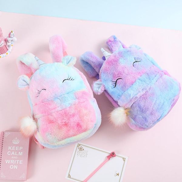 

plush backpack cute animal bookbag lightweight travel daypack with pom zipper for kids. school bags