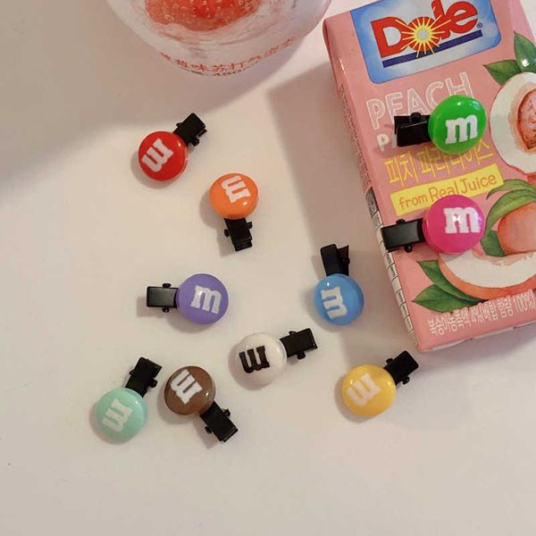 

korean lovely rainbow candy m bean small hairpin side clip, Slivery;white