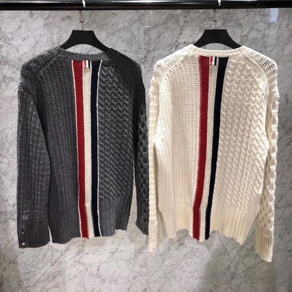 

men's sweaters 2021 fashion brand men loose o-neck pullovers clothing striped spliced cotton wool thick winter casual coat, White;black