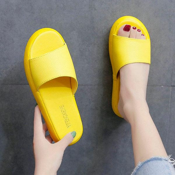 

size 35-51 nice women summer slippers room use non slip leisure shoes woman flat heels female platform soft plain flip flops, Black