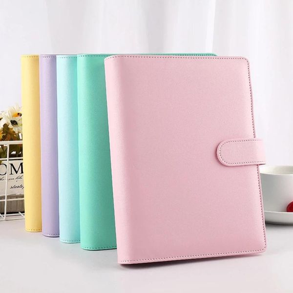 

macaroon color a6/a5 pu leather diy binder notebook cover diary agenda planner school stationery notepads, Purple;pink