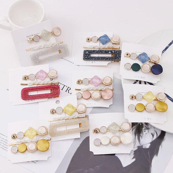 

hair accessories 3pcs/set 6.5cm long korean pearl crystal macarone color frosting traceless clips for woman girl colour hairpin barrettes