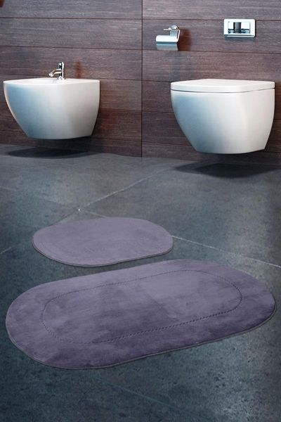

bonny home rixos cool gray 2li bath mat set non-slip bottom toilet seat pad mats