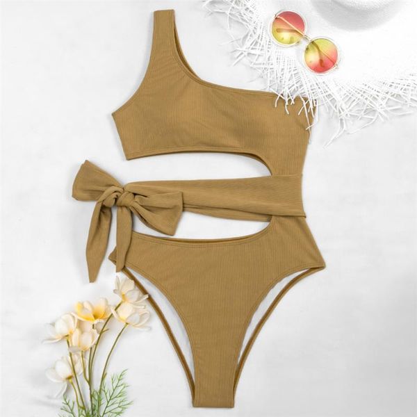

one-piece suits 2021 swimsuit women deep-v one piece swimwear vintage retro bathing suit high cut ruffle backless monokin