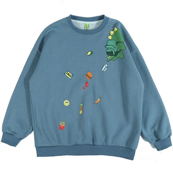 

men's hoodies & sweatshirts men winter plus velvet thick round neck sweatshirt fashion street hamburg cartoon print loose pullover tren, Black
