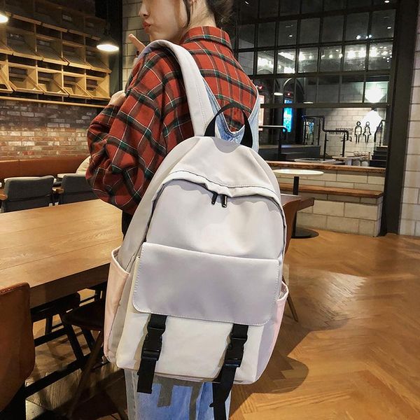 

backpack fashion trend women patchwork hit color college schoolbag for teenage girls nylon buckle travel shoulder bags