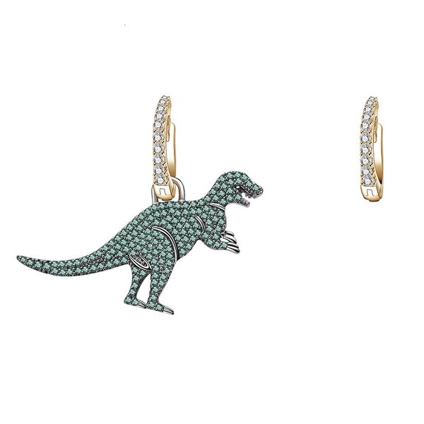 

dangle earrings personalized trend style asymmetric creative cartoon green tyrannosaurus rex, Silver