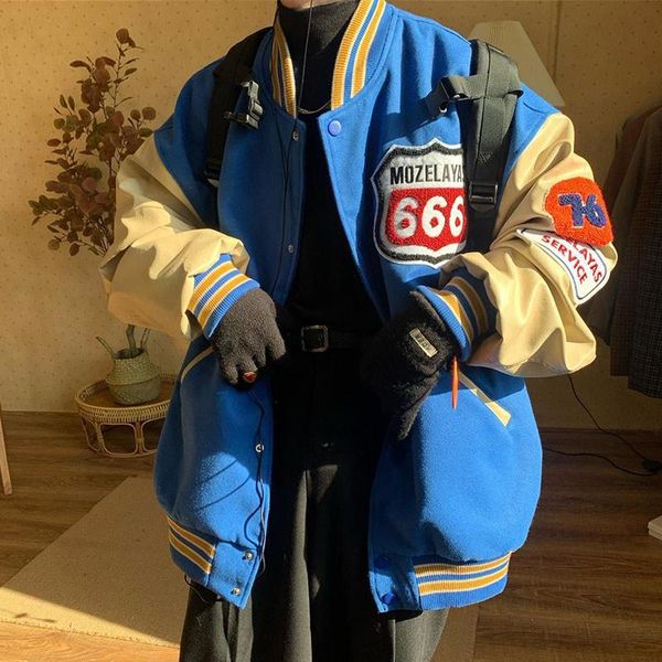 

women's jackets vintage baseball women round neck single-breasted splice loose uniform harajuku casual oversize coats, Black;brown