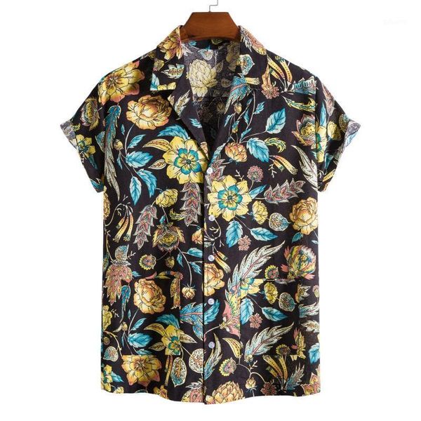 

men's casual shirts man summer beach loose streetwear mens hawaiian printed short sleeve turn down collar button blouse s-2xl, White;black