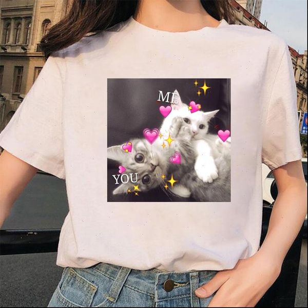 

lovely cats dogs kawaii women cartoon print tee short sleeve summer harajuku graphic shirts femme, White