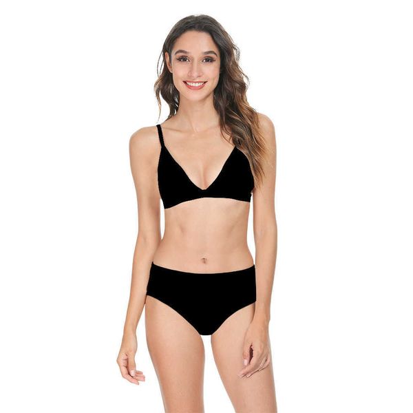 

2021 solid color 3d printing three-point bikini split swimsuit, White;black