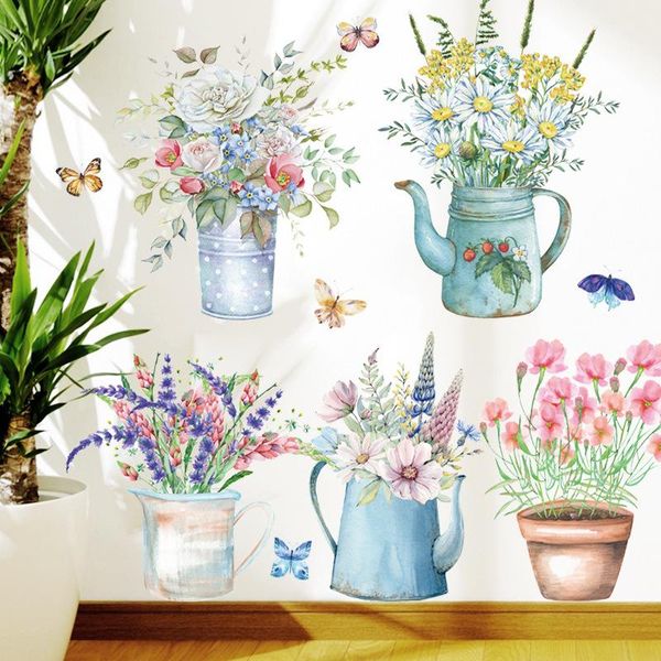 

wall stickers multicolor flower potted plant for living room bedroom baseboard removable decals art home decor