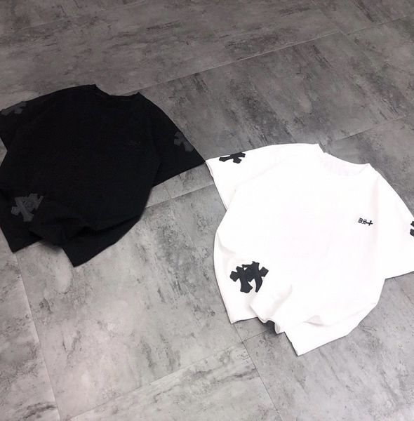 

summer new ch family double cross stitching leather , three dimensional embroidery, casual short sleeve, men's, White