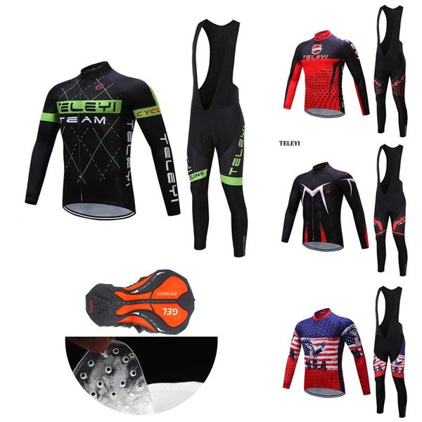 

racing sets men's autumn long sleeve cycling jersey set bib gel kit 2021 fall road bike clothing mtb suit male bicycle clothes uniform, Black;blue