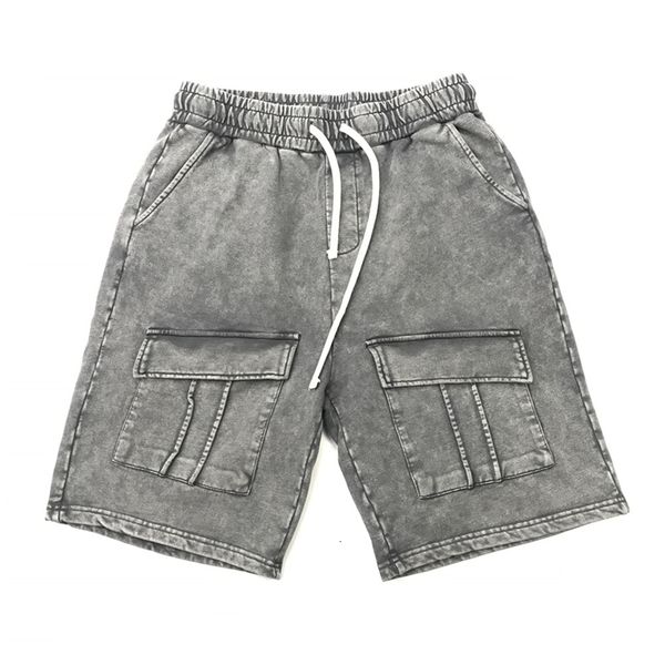 

washed black terry sweat shorts flap pocket elastic waist jogger streetwear