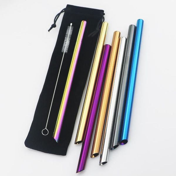 

drinking straws reusable straw set wide 12mm metal 304 stainless steel pearl milkshake bubble tea with cleaner brush