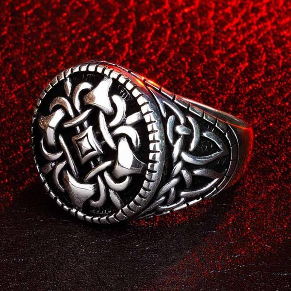 

heavy chain silver ring vintage men made in turkey solid 925 sterling cluster rings, Golden;silver