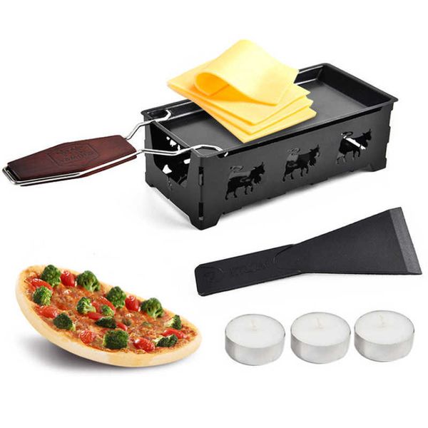 Izgara peynir raclette set yapışmaz Griller Mini BBQ Kurulu Fırında Fırın Demir İsviçre Melter Pan Tepsi Mutfak 210724