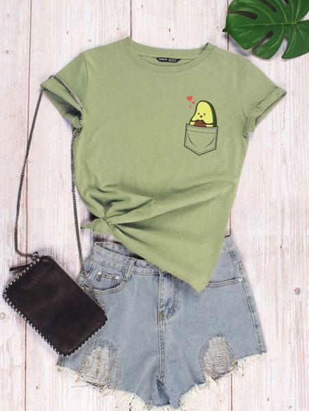 

cartoon graphic crew neck tee f65r#, White