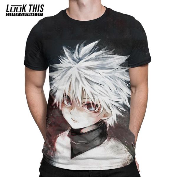 

men's t-shirts hunterxhunter 3d anime oversized t shirt print t-shirt casual boys o-neck hip hop short sleeve plus-size tshirt, White;black