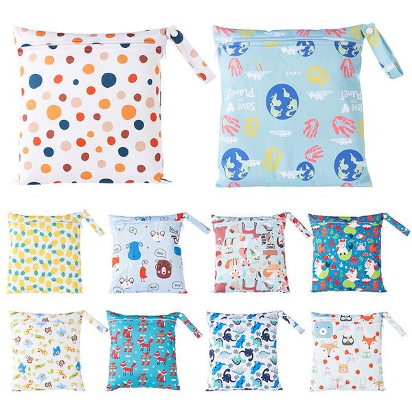 

diaper bags printed reusable bag for baby diapers nappies single pocket waterproof pul handle zipper stroller wet 28*30cm