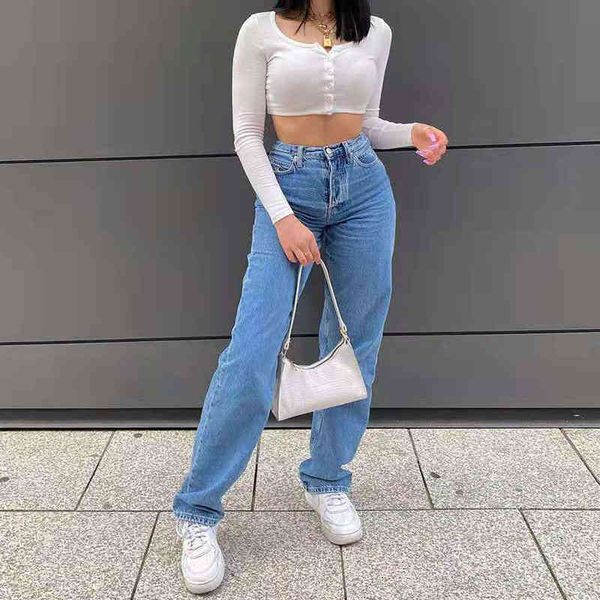 

women's jeans women new fashion mom straight leg pants washed blue casual long denim trousers high waist streetwear 100b