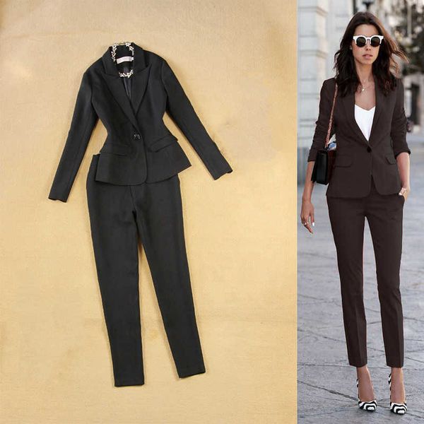 

professional office women's suit overalls two-piece autumn casual slim black small jacket female slim trouser s 210527, White