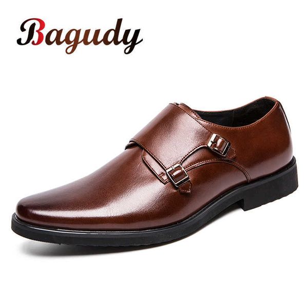 

italian style leather formal loafers shoes men pointed toe fashion business office elegant footwear for male brown derby shoes 210619, Black
