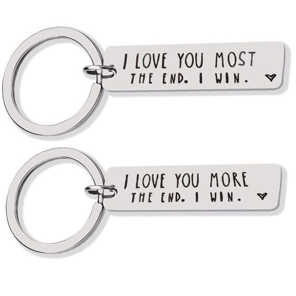 

keychains stainless steel keychain i love you more.the end win key chain lettering keyring, Silver