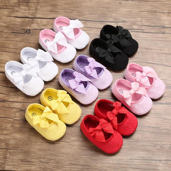 

cute baby girl baptism shoes soft sole bowknot princess dress non-slip comfortable infant prewalkers 0-12 months kid first walkers