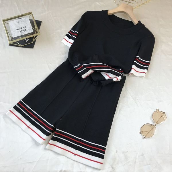 

women's tracksuits summer tracksuits womens two peices set leisure outfits knited oversized t-shirts high waist shorts black/white, Gray