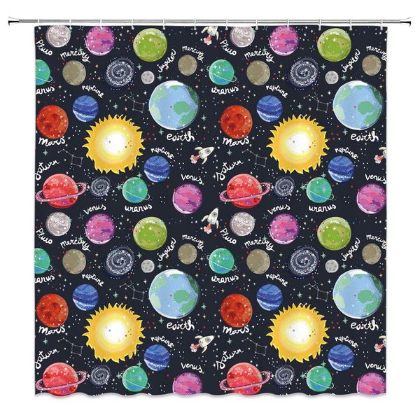 

solar system planets stars milky way galaxy space astronomical shower curtain sun mercury venus earth mars cosmos nebula