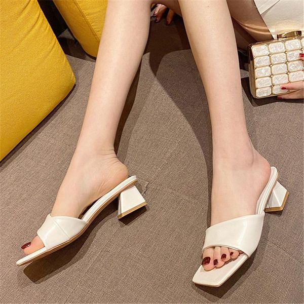 

women's shoes 2021 square-toe thick-heeled casual go out and vacation net red same style low-heeled slippers, Black