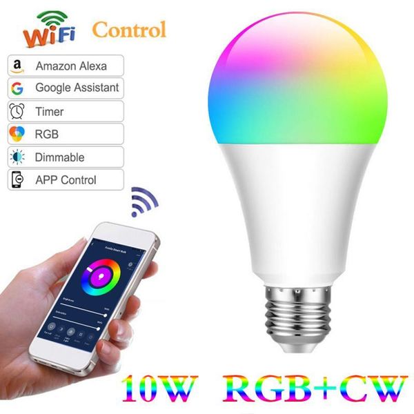

bulbs fcmila smart light bulb 10w e27/b22/e14 wifi led dimmable lamp rgb+cw work with alexa google home year christmas night