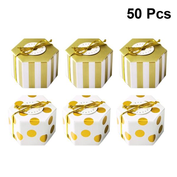 

gift wrap 50 pcs candy boxes mini hexagon stripe/dots golden bronzing color chocolate packaging for baby shower par