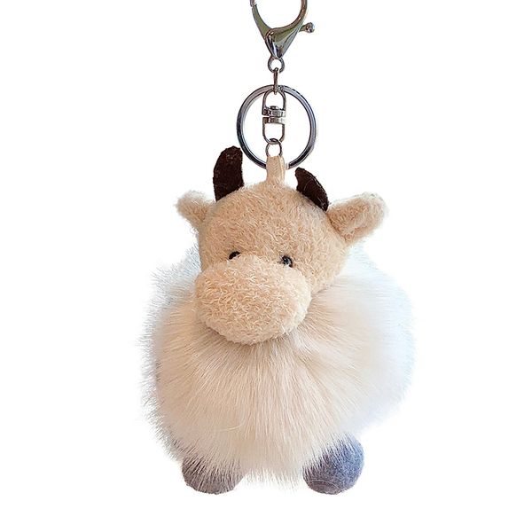 

real fox pompom keychain cattle keyring farm fur ball jewelry charms for women girl, Silver