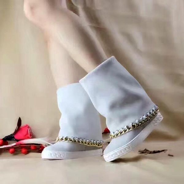 

boots botines mujer suede genuine leather platform shoes metal decoration height increasing chain wedges snow woman cowboy botas, Black