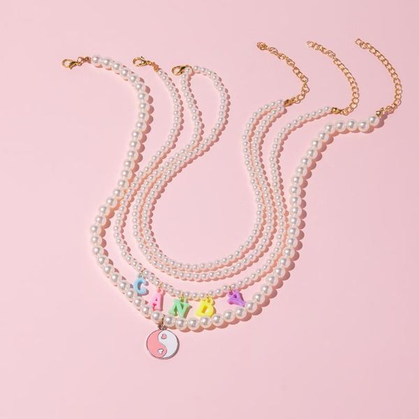 

pendant necklaces beauty layer fashion multilayer letter love pearl lady necklace same birthday gift jewelry wholesale direct sales, Silver
