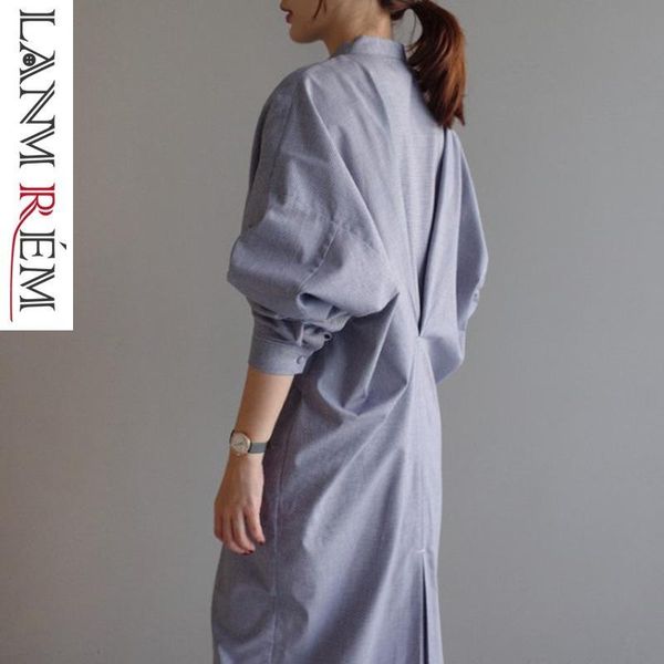 

fashion tide spring women clothing lantern sleeves stand collar pleated korean girls dress loose vestido wd99511l' casual dresses, Black;gray