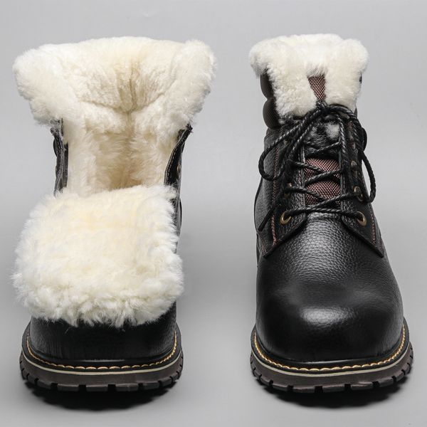 

designer shoes 3849 natural wool winter boots natural genuine cow leather warmest men winter shoes #ym5518, Black