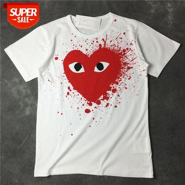 

japanese brand heart eyes embroidery splash ink love round neck short-sleeved t-shirt #td0b, White;black