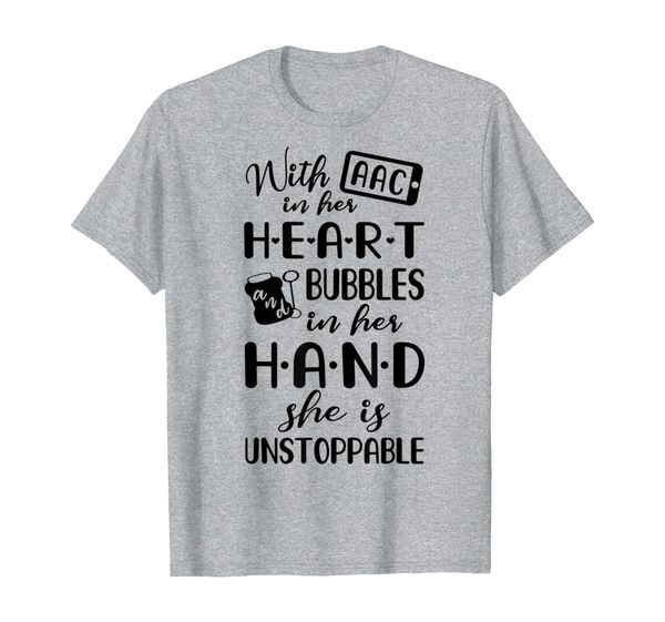 

with aac in her heart bubbles in her hand t shirt, White;black