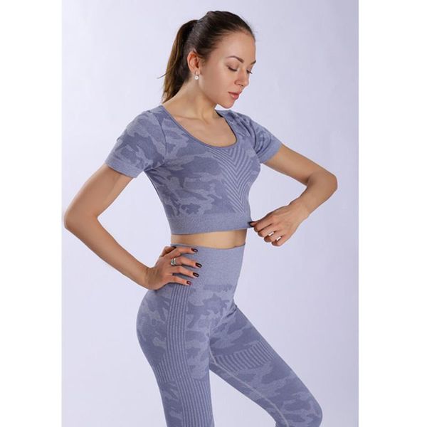 

yoga outfit camouflage sport set women female 2pcs two piece crop high waist leggings sportsuit workout fitness gym wear
