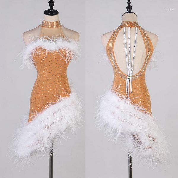 

latin dance dress salsa costume skin color bodysuit feather skirt party women nightclub performance clothing 14931, Black;red