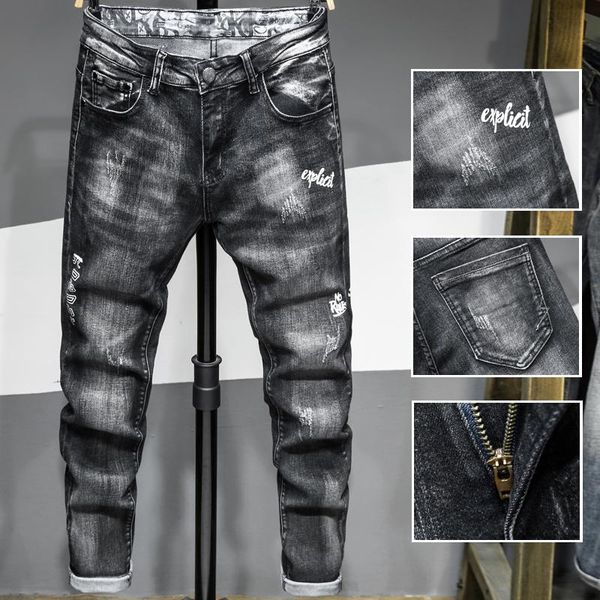 Мужские джинсы для мужчин Джинсовые брюки для мужчин Джинсовые брюки Biker Высокое качество мужской тонкий повседневный дизайнер моды мальчики хип-хоп уличная одежда