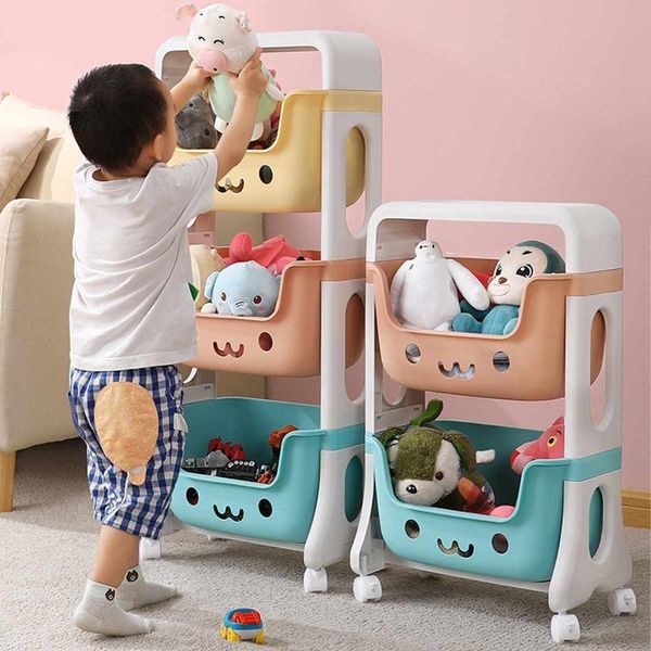 

hooks & rails 2/3 tiers kids toys organizer removable storage rack holder wheels bin box children playroom basket shelf sundries